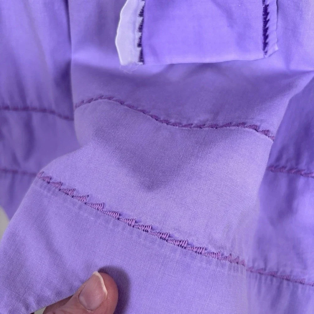 VTG Handmade XS Waist Apron Purple White Pockets Embroidered‎ Accents Tie Back